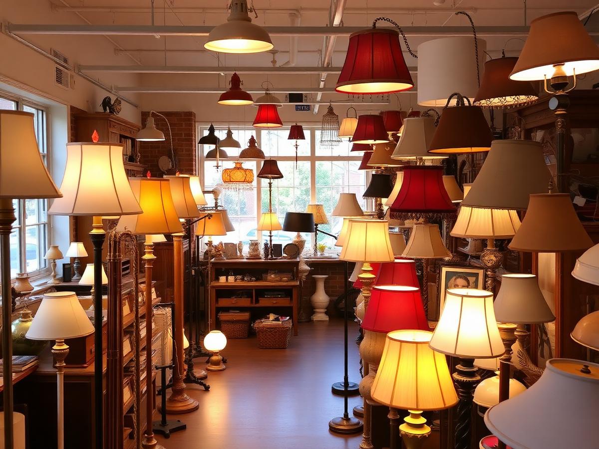 Lamps and shades lining the Isaiahvero Co. repair shop showroom